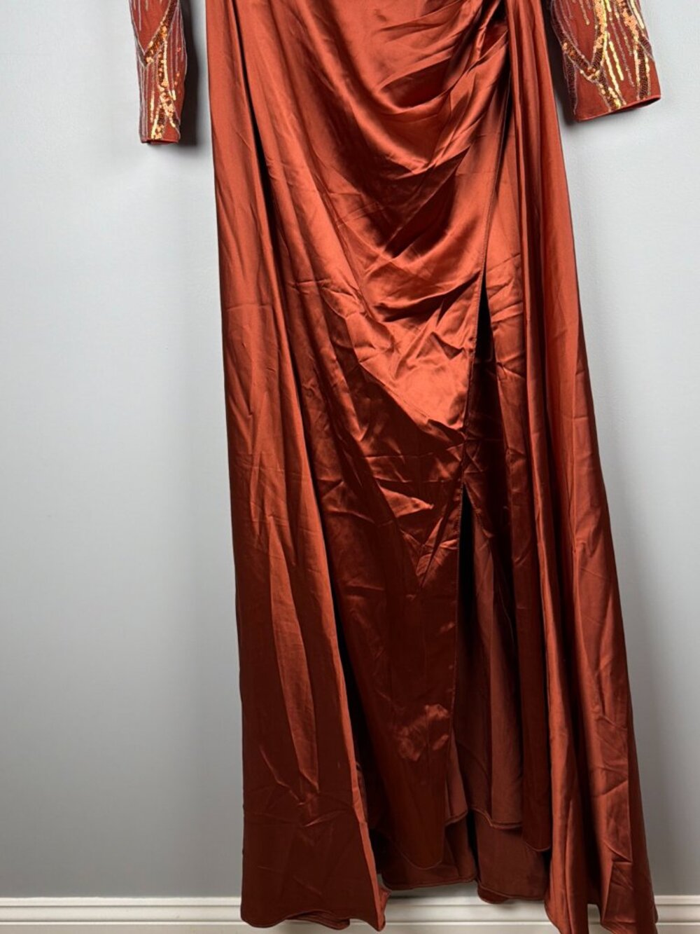 Unithorse Formal Gown Evening Dress Womens L Orange Sequin Event Satin Long - Picture 3 of 10